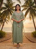 PISTACHIO GREEN ORGANZA CHIKANKARI KAFTAN