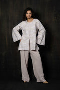 Lilac Embroidered Georgette Gilet and Wide-Leg Trousers Co-ord Set