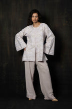 Lilac Embroidered Georgette Gilet and Wide-Leg Trousers Co-ord Set