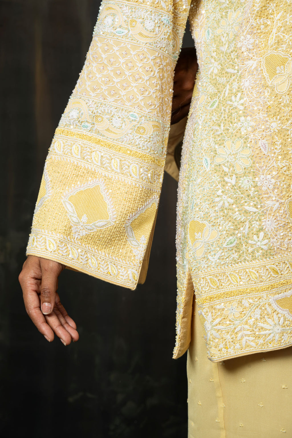 Hand-Embroidered Primrose Georgette Gilet and Palazzo Co-ord Set