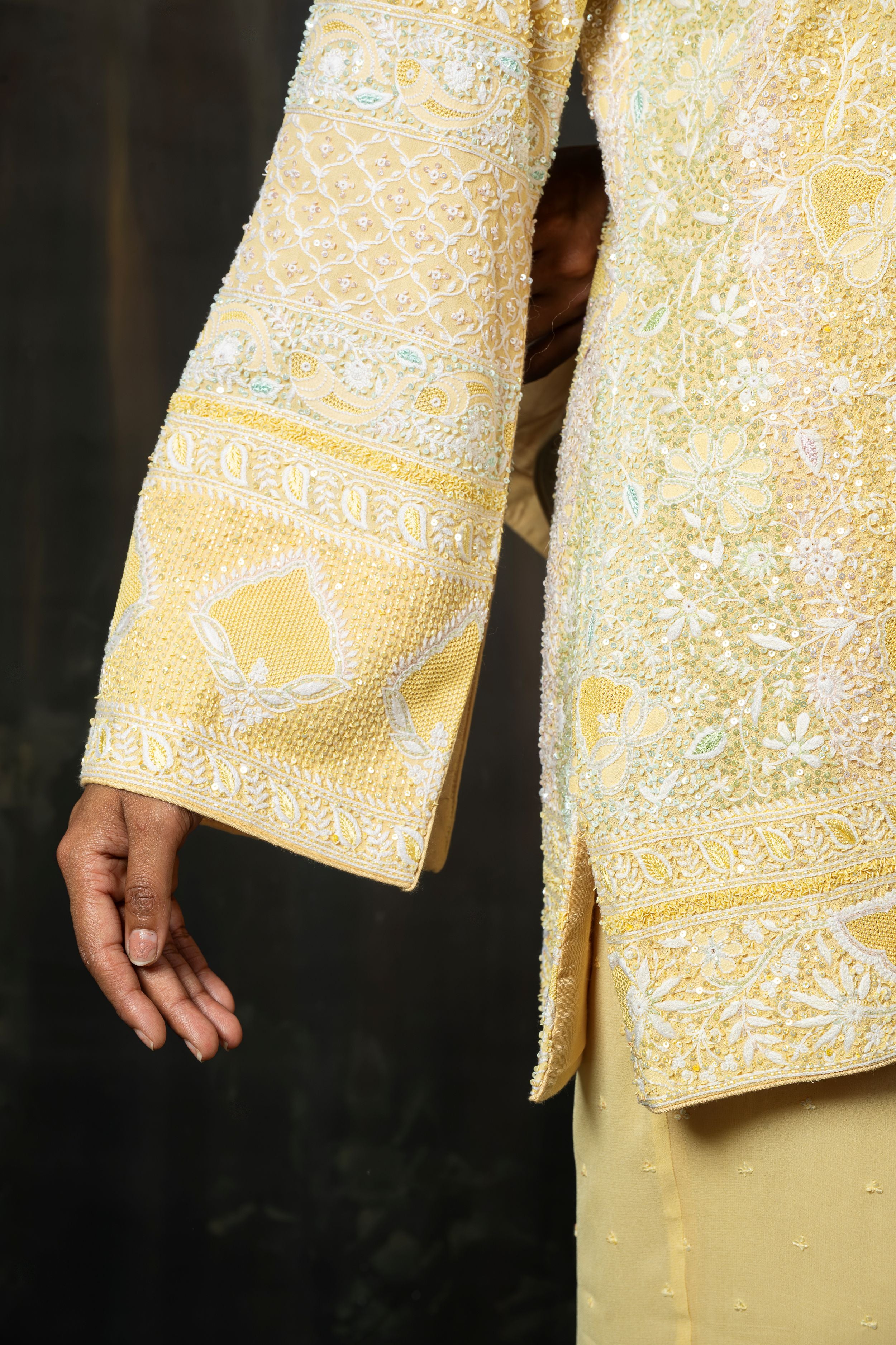 Hand-Embroidered Primrose Georgette Gilet and Palazzo Co-ord Set