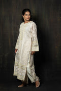 Ivory Pure Organza Suit with Intricate Pastel Hand-Embroidery
