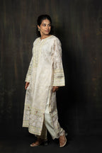 Ivory Pure Organza Suit with Intricate Pastel Hand-Embroidery
