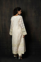 Ivory Pure Organza Suit with Intricate Pastel Hand-Embroidery
