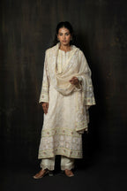 Ivory Pure Organza Suit with Intricate Pastel Hand-Embroidery