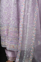 Lavender Pure Organza Kurta with Pastel Floral Hand-Embroidery