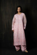 Dusty Mauve Pure Organza Suit with Ornate Pastel Hand-Embroidery
