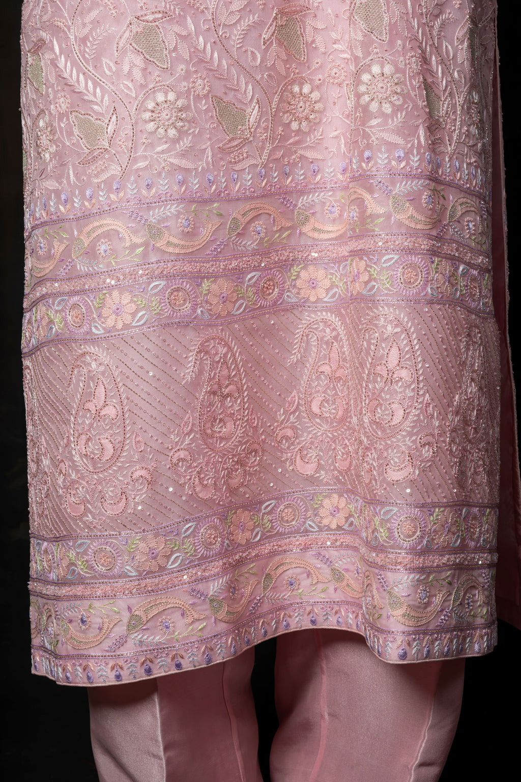Dusty Mauve Pure Organza Suit with Ornate Pastel Hand-Embroidery