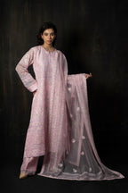 Dusty Mauve Pure Organza Suit with Ornate Pastel Hand-Embroidery
