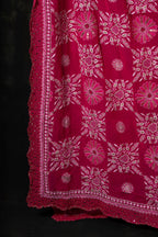 Vibrant Magenta Georgette Dupatta with Intricate Scalloped Hand-Embroidery