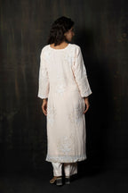 Powder Pink Georgette Kurta with Delicate White Floral Hand-Embroidery