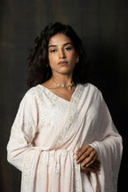 Powder Pink Georgette Kurta with Delicate White Floral Hand-Embroidery