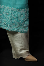 SEAFOAM MIST ORGANZA CHIKANKARI KURTA SET