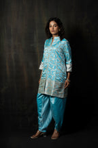 Cerulean Pure Silk Banarasi Kurta with Silver Zari Weaving