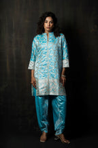 Cerulean Pure Silk Banarasi Kurta with Silver Zari Weaving