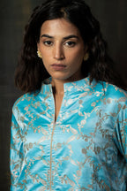 Cerulean Pure Silk Banarasi Kurta with Silver Zari Weaving