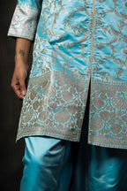 Cerulean Pure Silk Banarasi Kurta with Silver Zari Weaving