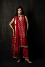 CRIMSON MAHOGANY HANDLOOM WOOVEN SILK KURTA SET
