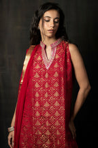 CRIMSON MAHOGANY HANDLOOM WOOVEN SILK KURTA SET