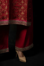 CRIMSON MAHOGANY HANDLOOM WOOVEN SILK KURTA SET