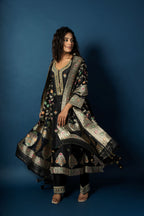 Ebony Pure Silk Suit with Banarasi Meenakari Weaving and Zardozi Neckline