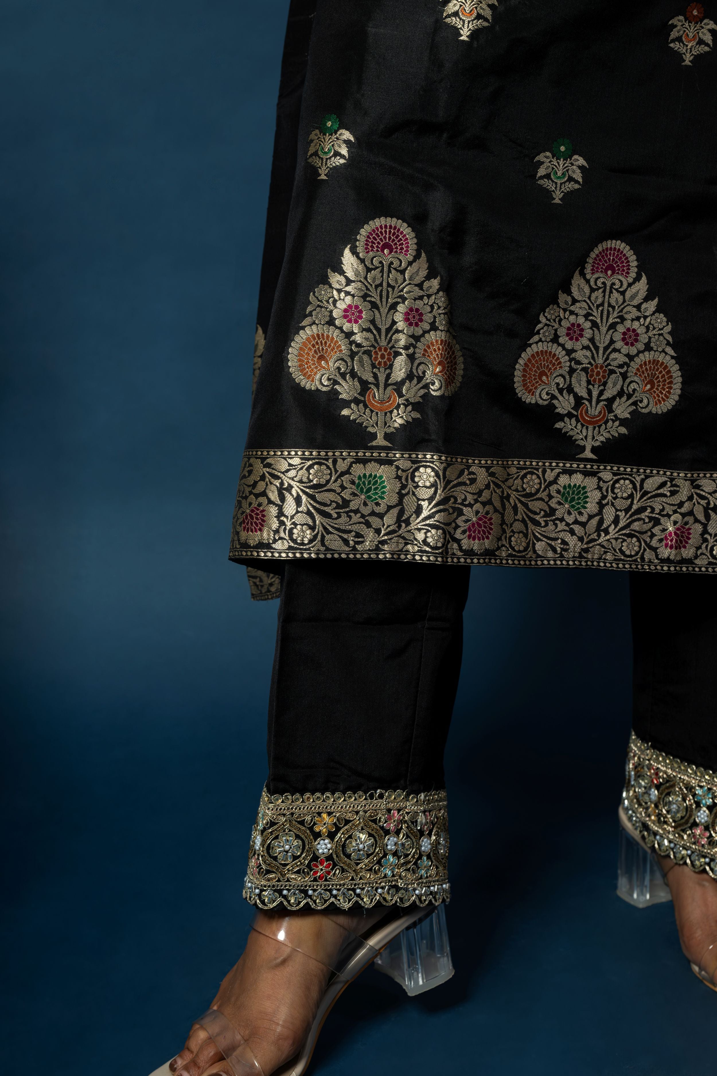 Ebony Pure Silk Suit with Banarasi Meenakari Weaving and Zardozi Neckline