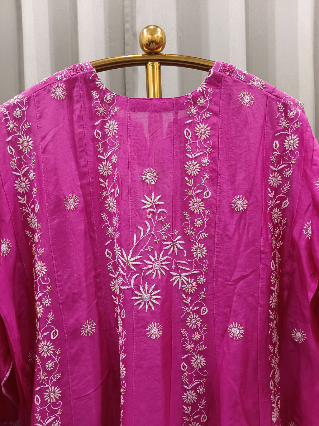 FUSHSIAE MUL CHANDERI CHIKANKARI ANARKALI SET