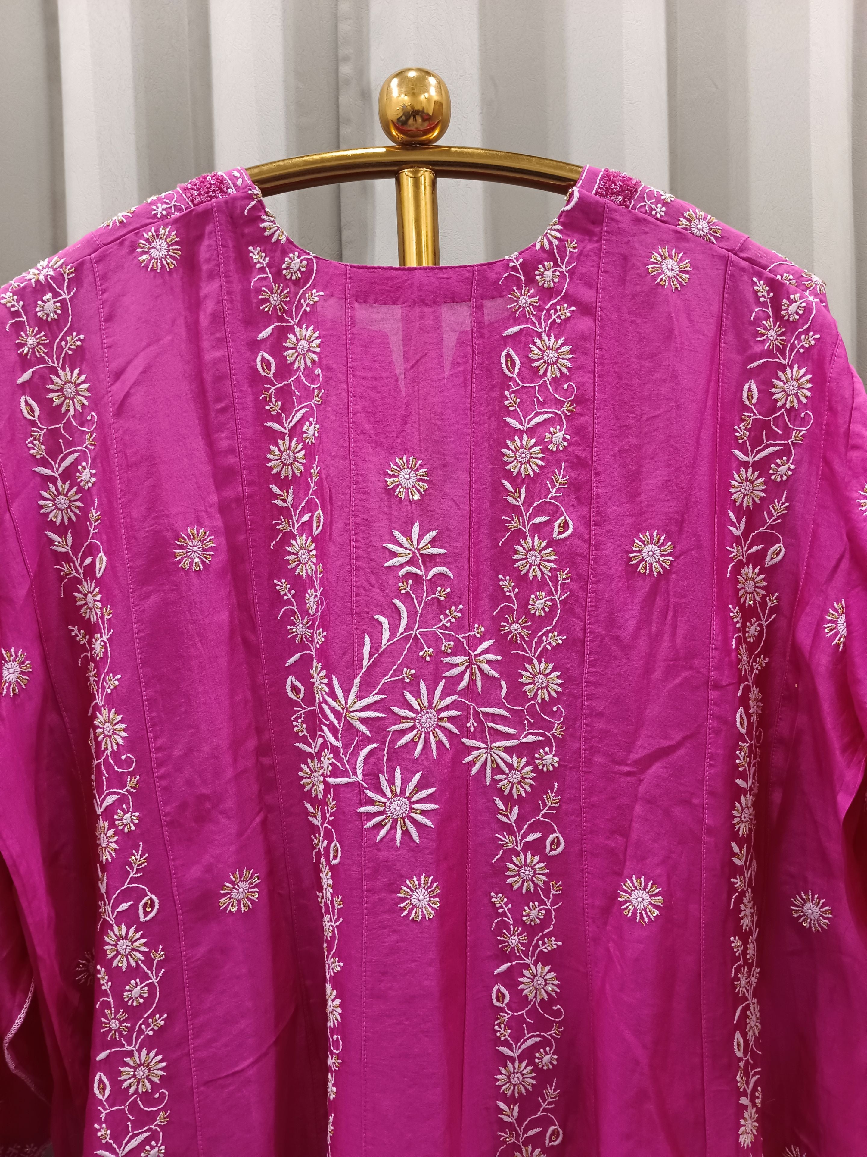 FUSHSIAE MUL CHANDERI CHIKANKARI ANARKALI SET