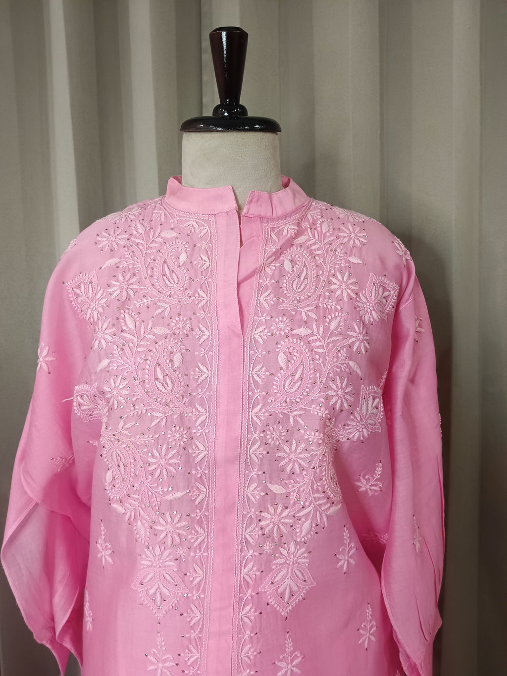 VELOUR PINK MUL CHANDERI CHIKANKARI CO-ORD SET
