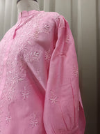 VELOUR PINK MUL CHANDERI CHIKANKARI CO-ORD SET