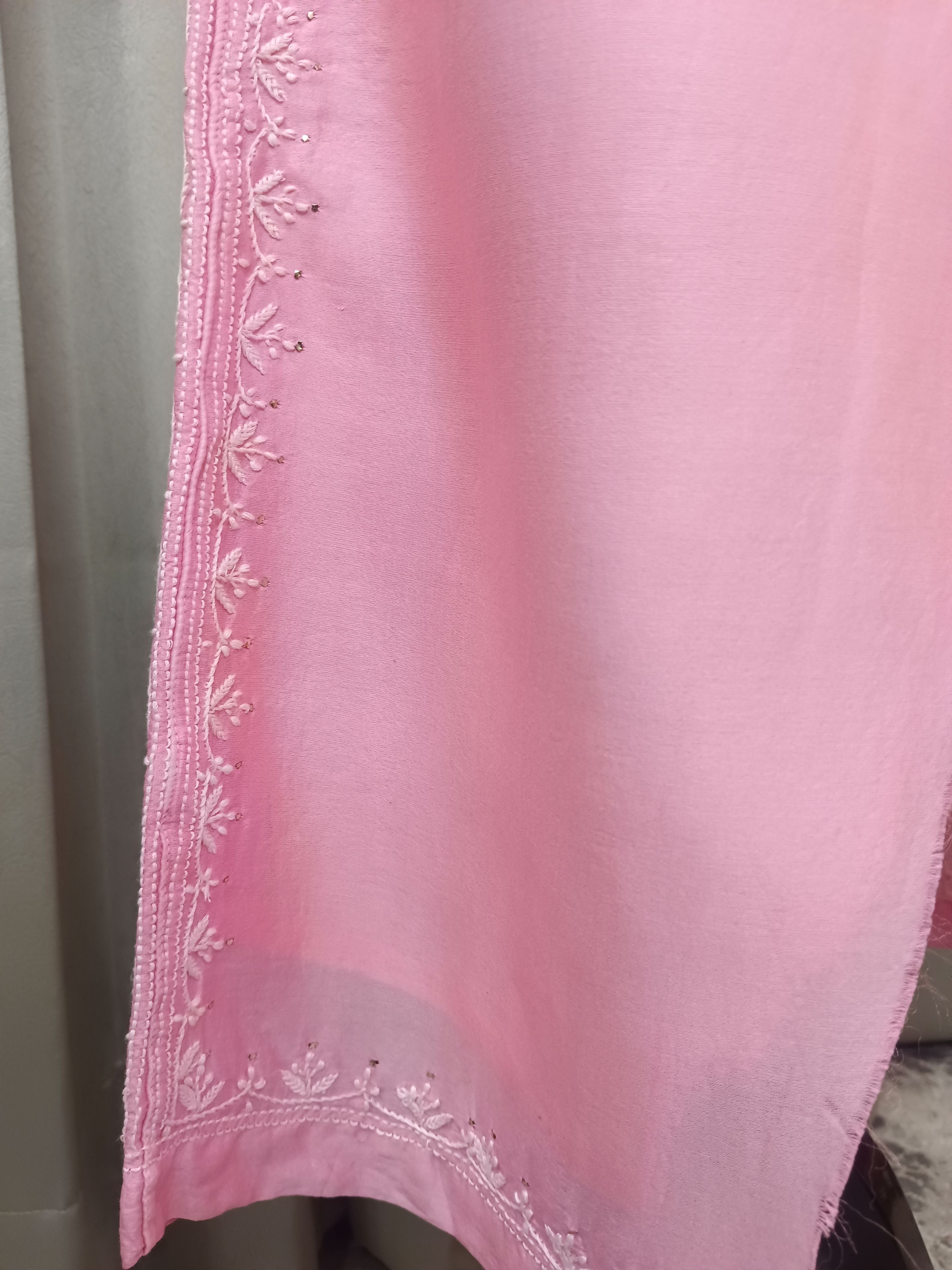 VELOUR PINK MUL CHANDERI CHIKANKARI CO-ORD SET