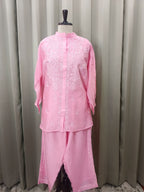 VELOUR PINK MUL CHANDERI CHIKANKARI CO-ORD SET