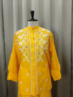 GILDED YELLOW MUL CHANDERI CHIKANKARI CO-ORD SET