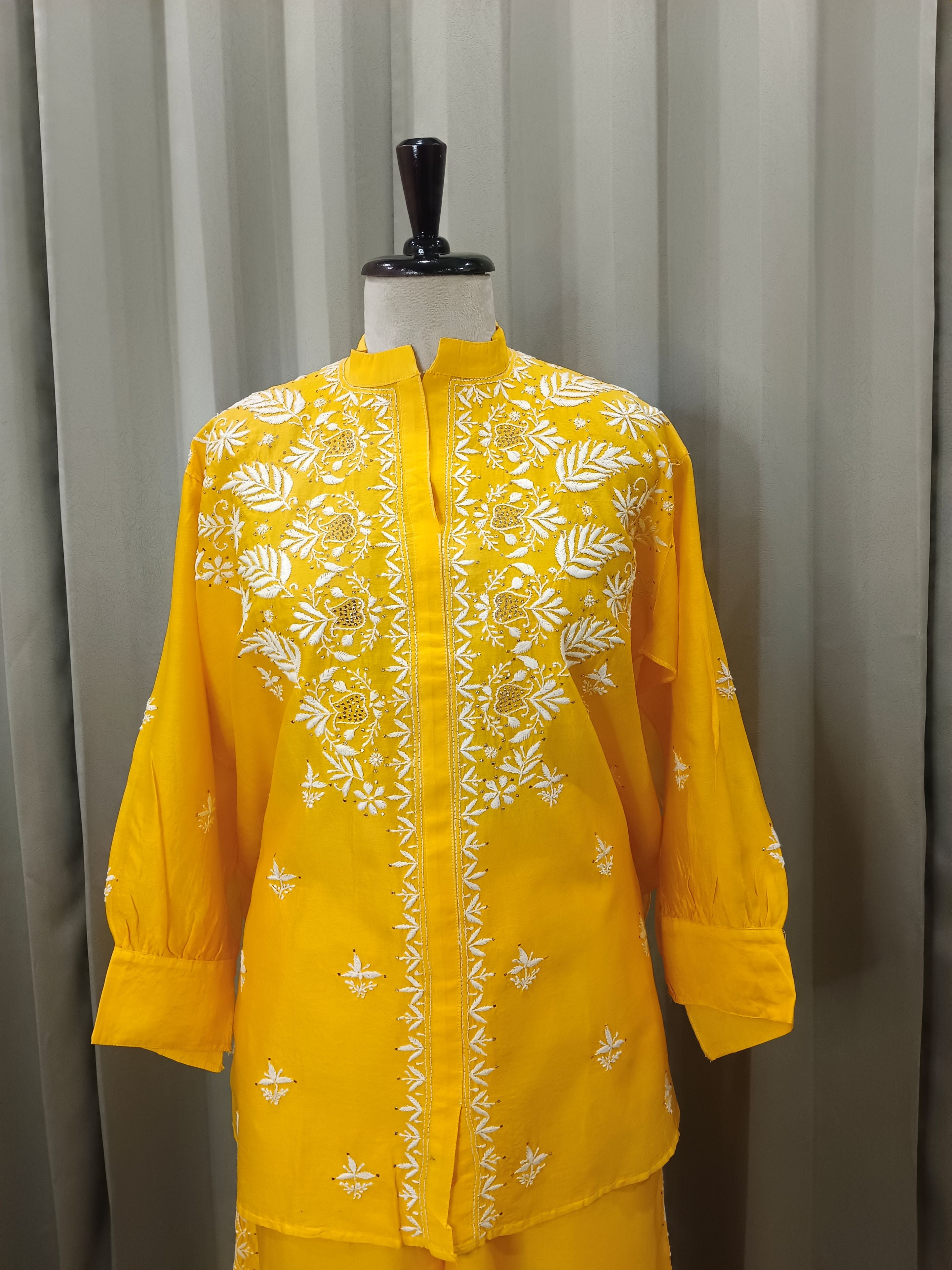 GILDED YELLOW MUL CHANDERI CHIKANKARI CO-ORD SET