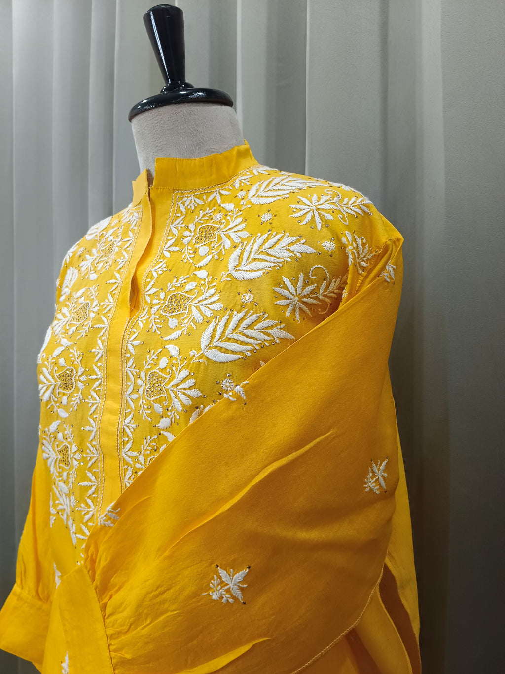 GILDED YELLOW MUL CHANDERI CHIKANKARI CO-ORD SET