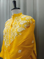 GILDED YELLOW MUL CHANDERI CHIKANKARI CO-ORD SET