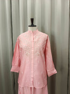 PEACH MUL CHANDERI CHIKANKARI CO-ORD SET