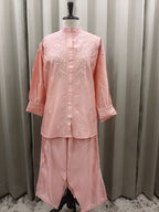 PEACH MUL CHANDERI CHIKANKARI CO-ORD SET