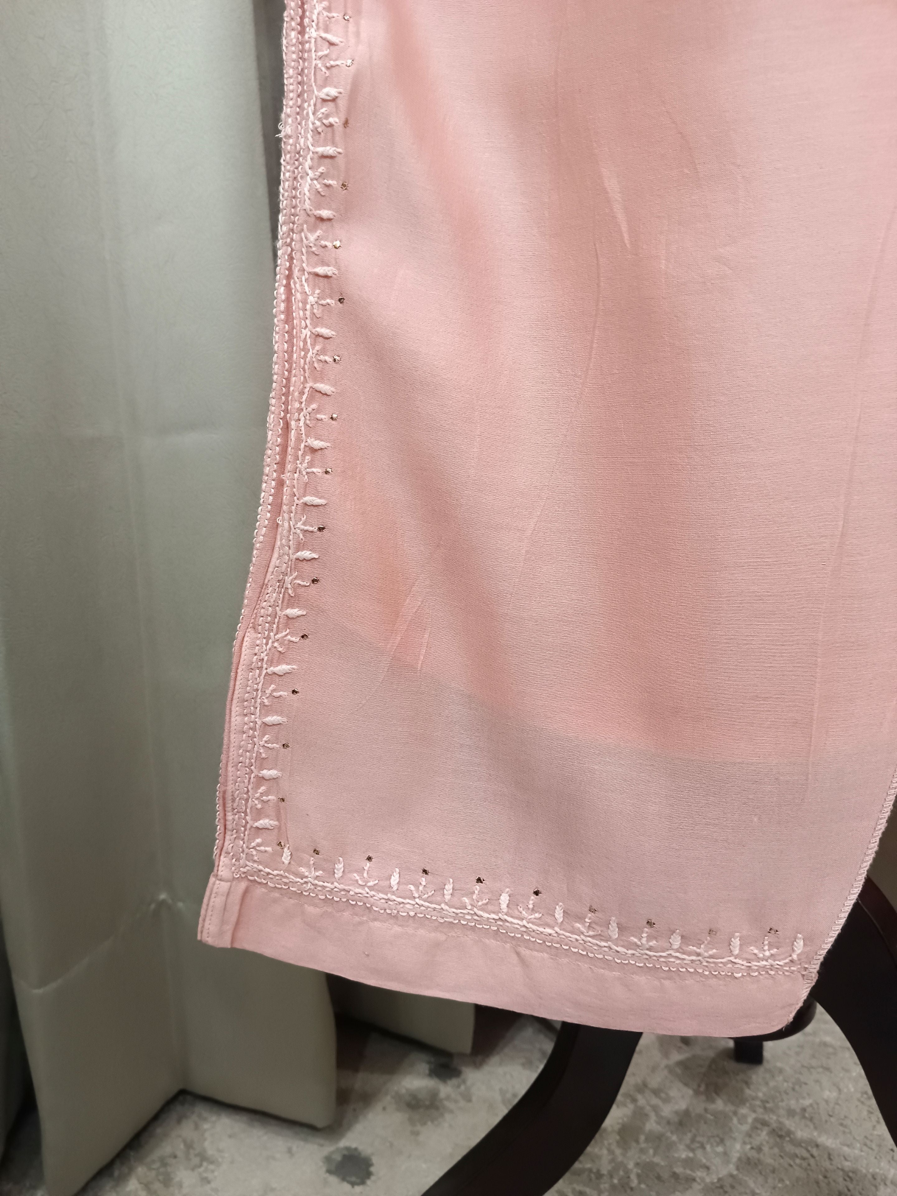 PEACH MUL CHANDERI CHIKANKARI CO-ORD SET