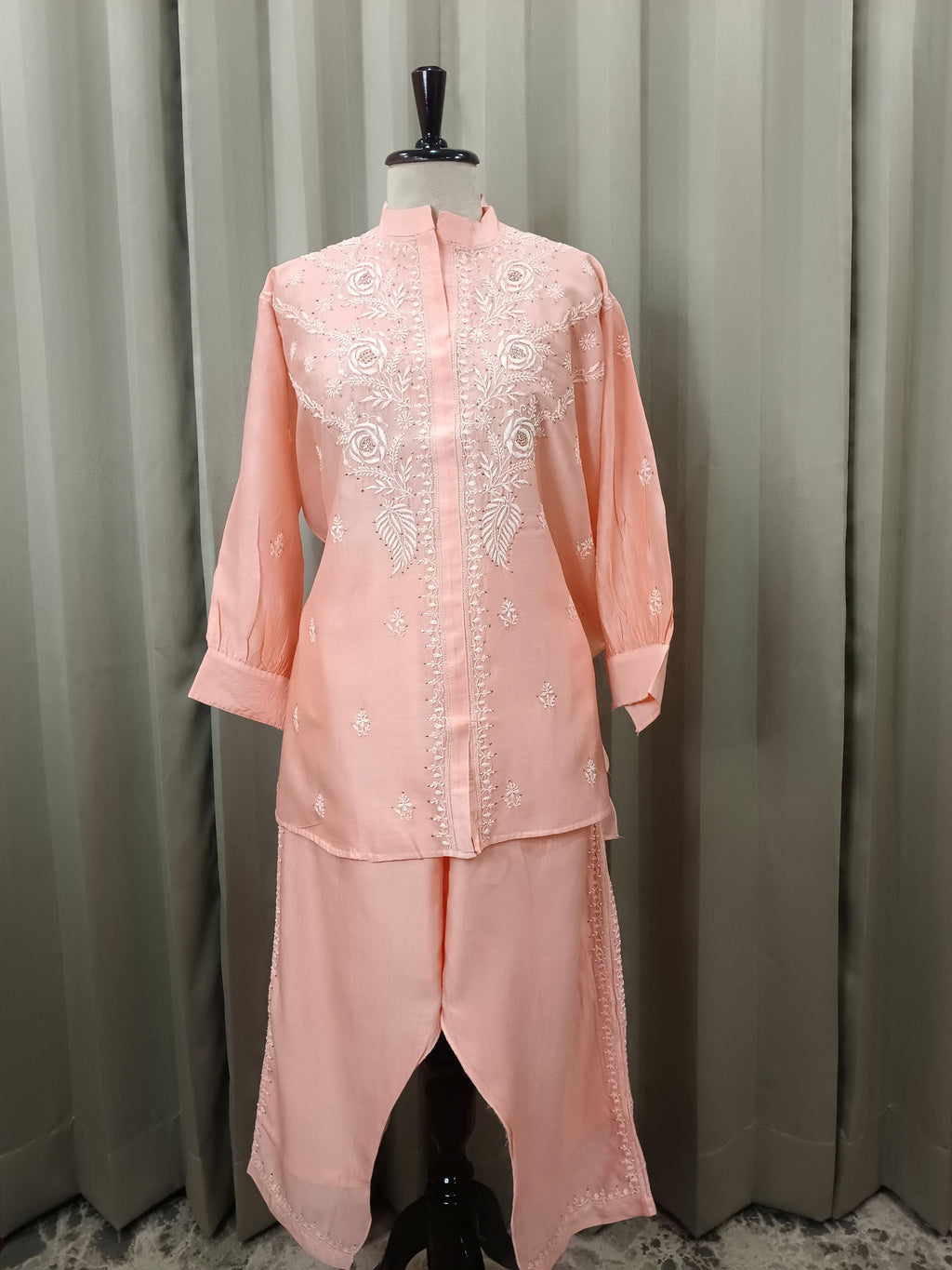 DUCHESS PINK MUL CHANDERI CHIKANKARI CO-ORD SET