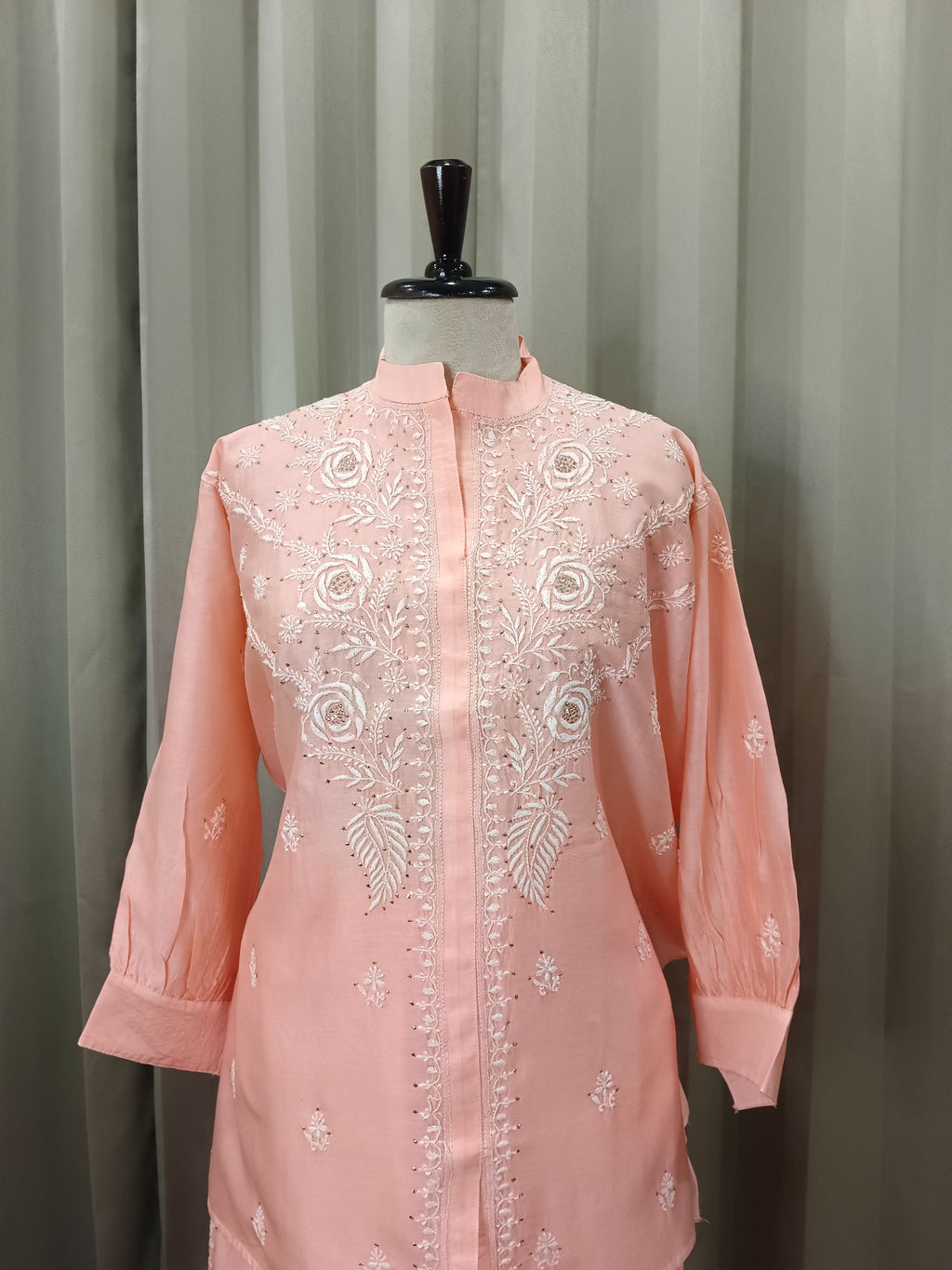 DUCHESS PINK MUL CHANDERI CHIKANKARI CO-ORD SET