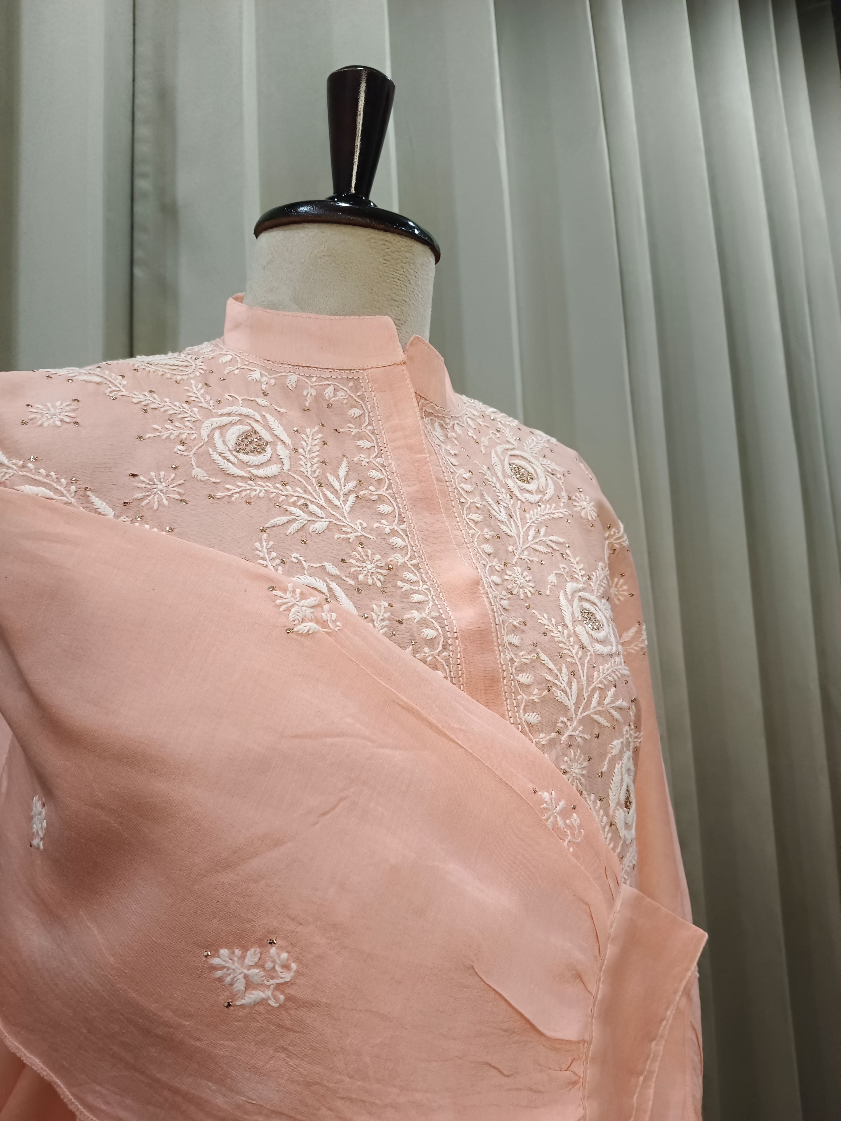 DUCHESS PINK MUL CHANDERI CHIKANKARI CO-ORD SET