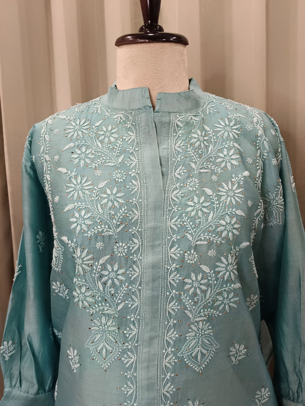 MISTJADE MUL CHANDERI CHIKANKARI CO-ORD SET