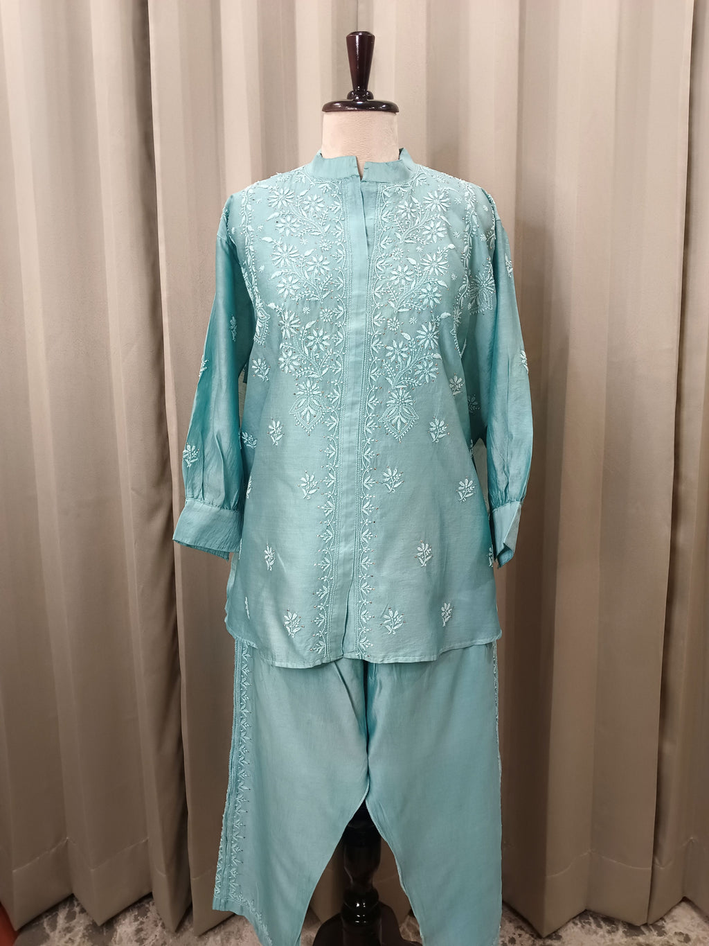 MISTJADE MUL CHANDERI CHIKANKARI CO-ORD SET
