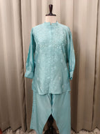 MISTJADE MUL CHANDERI CHIKANKARI CO-ORD SET