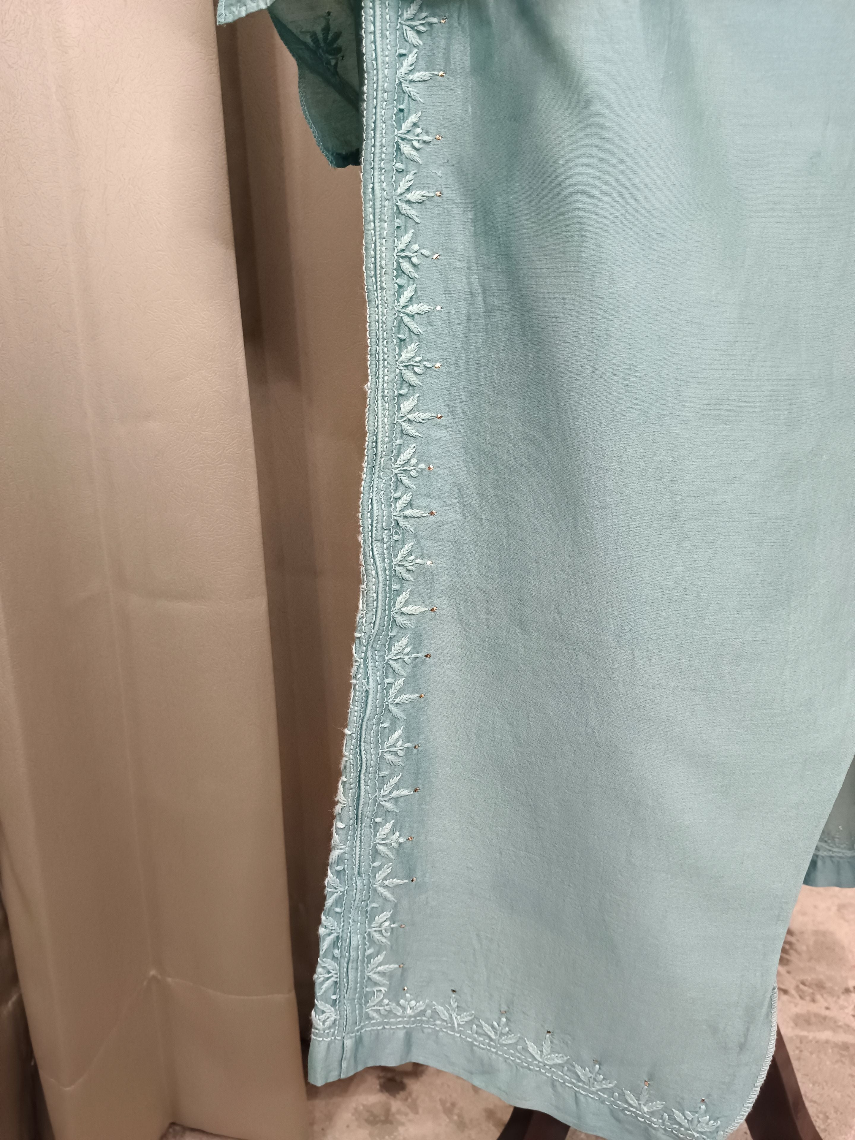 MISTJADE MUL CHANDERI CHIKANKARI CO-ORD SET