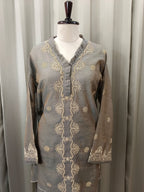 SILVER MIST TISSSUE CHIKANKARI CO-ORD SET