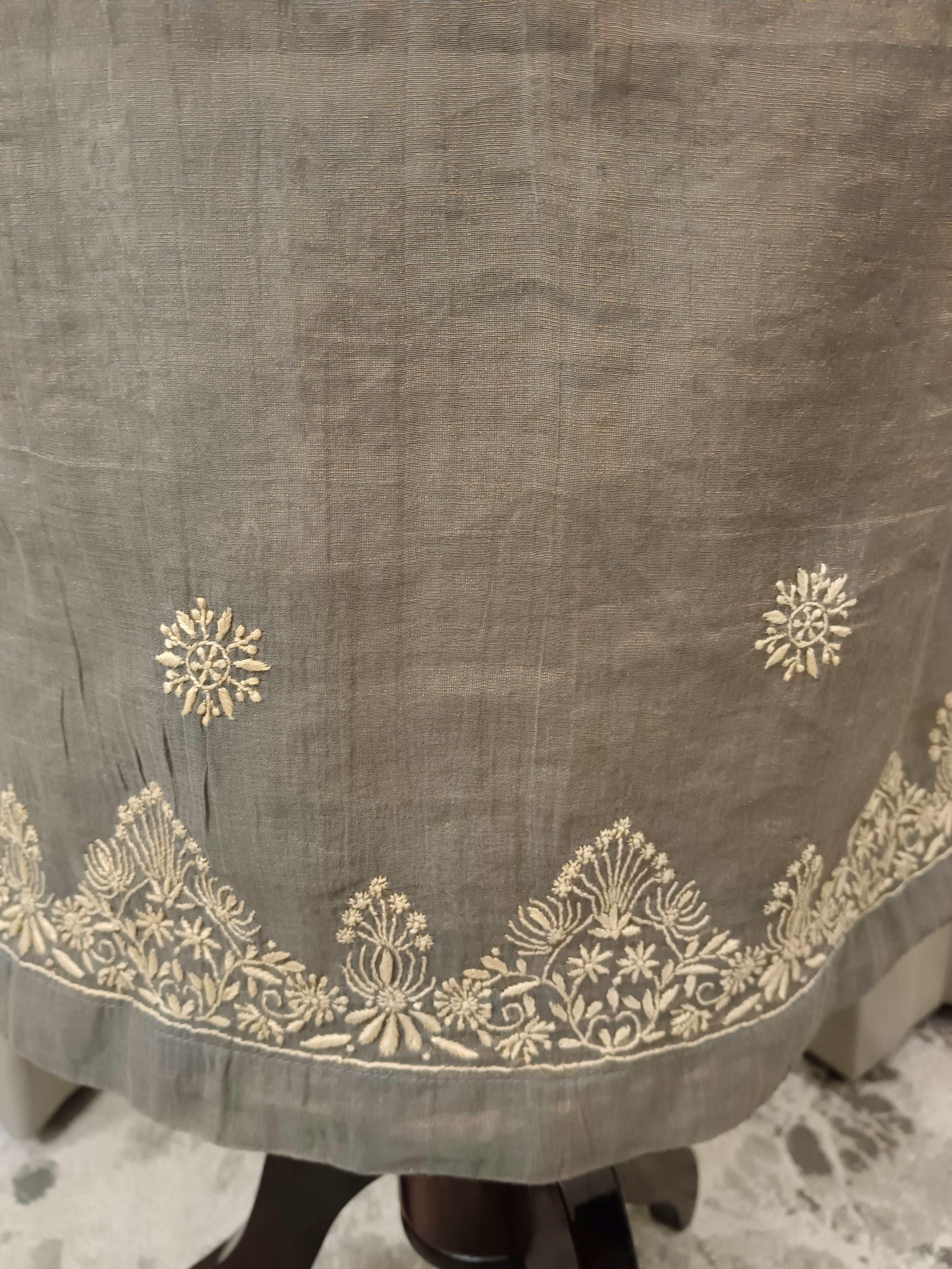 SILVER MIST TISSSUE CHIKANKARI CO-ORD SET