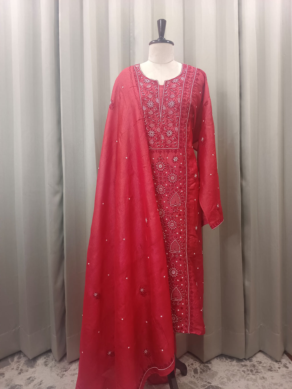RUBY TUSSAR SILK CHIKANKARI STRAIGHT KURTA SET