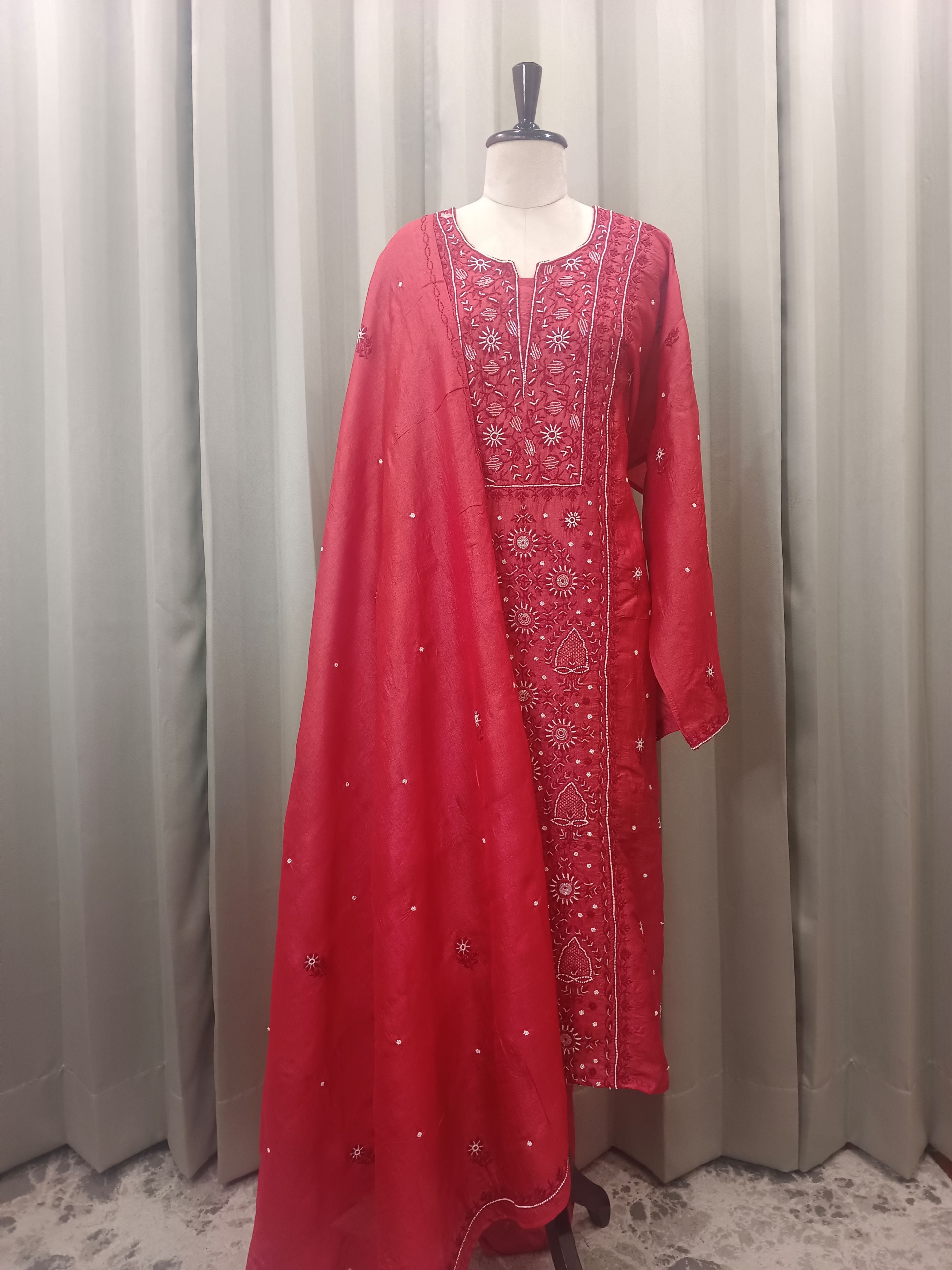 RUBY TUSSAR SILK CHIKANKARI STRAIGHT KURTA SET